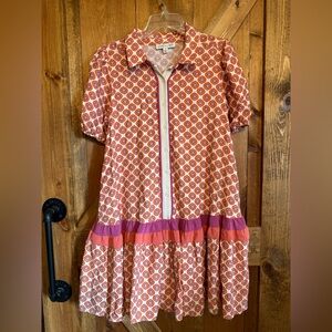She + Sky Women's Dress with Pink and Purple Pattern Swing Dress Size Medium